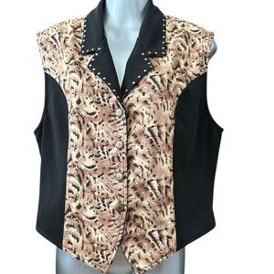 Vintage D. Frank Animal Print Vest Women's Size 16 Studded Multicolor